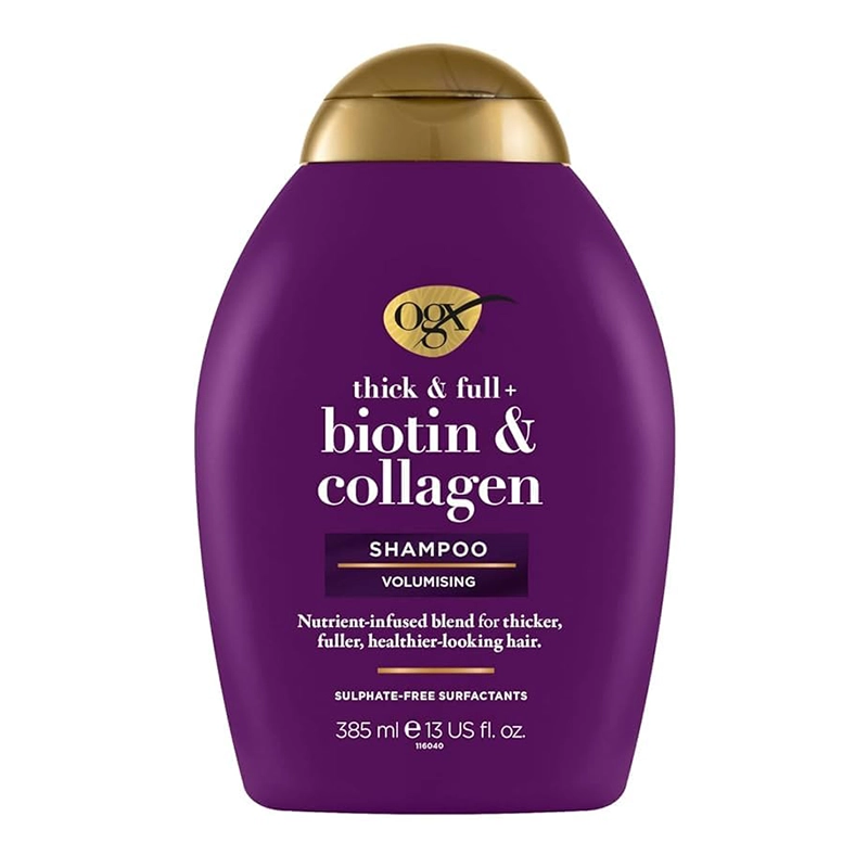 OGX Thick & Full + Biotin & Collagen Shampoo خرید شامپو بیوتین حجم دهنده مو او جی ایکس Biotin & Collagen